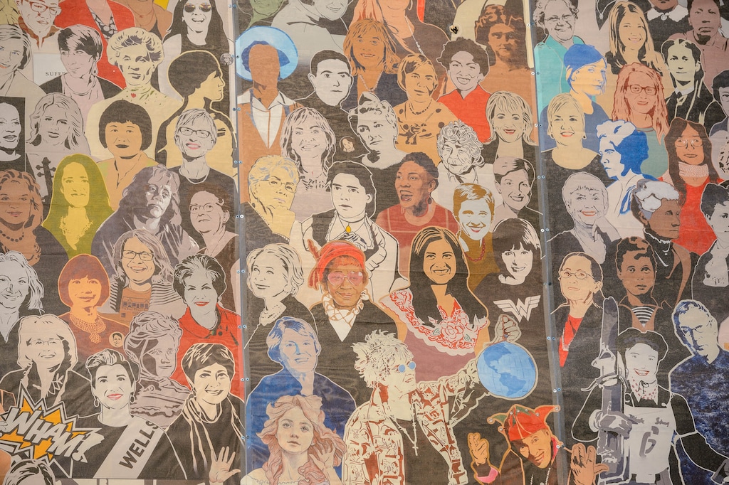 (Trent Nelson  |  The Salt Lake Tribune) A detail from the new "Utah Women 2020" Mural, featuring 268 Utah women from the past and present, on the Dinwoodey building in Salt Lake City on Wednesday, Aug. 26, 2020.