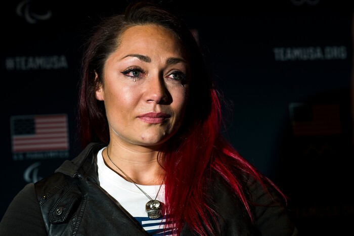 (Chris Detrick  |  The Salt Lake Tribune)  Skeleton athlete Katie Uhlaender speaks during the Team USA Media Summit at the Grand Summit Hotel in Canyons Village Monday, September 25, 2017.