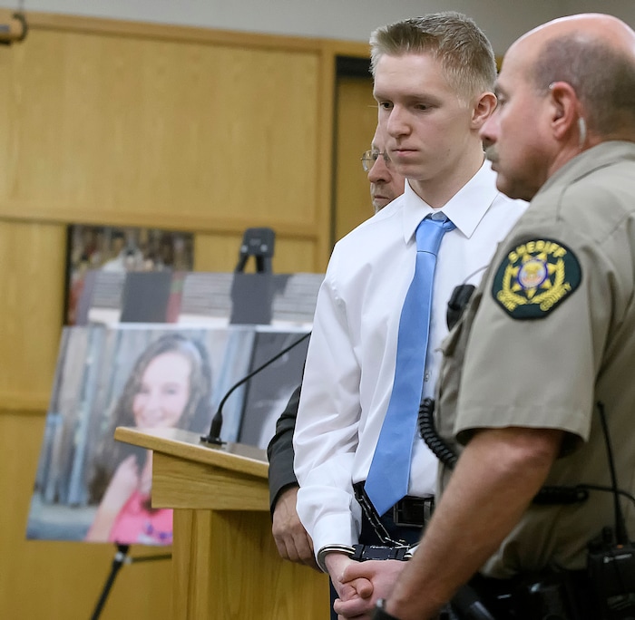 (Eli Lucero  |  Pool Photo)  Jayzon Decker is led out of the courtroom after his sentencing hearing for attempted aggravated murder and obstructing justice, Wednesday, Feb. 7, 2018, in Logan, Utah. Decker received a sentence of 15 years to life for planning and being present at the shooting of Deserae Turner in February 2017, and leaving her for dead in a dry irrigation canal in Smithfield, Utah.