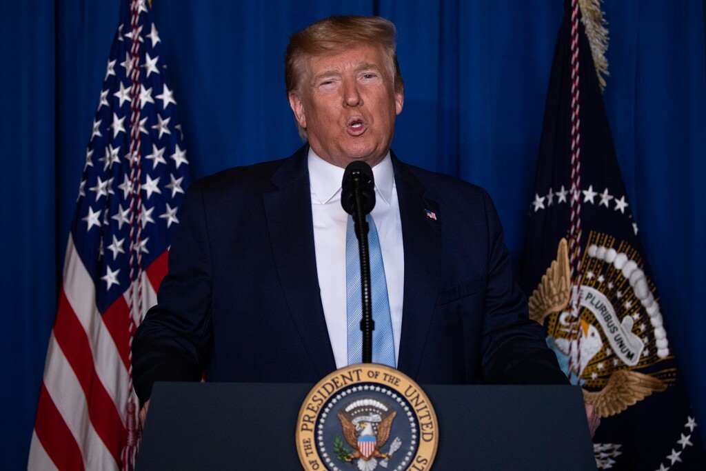 (Evan Vucci | AP)  President Donald Trump delivers remarks at his Mar-a-Lago property, Friday, Jan. 3, 2020, in Palm Beach, Fla.