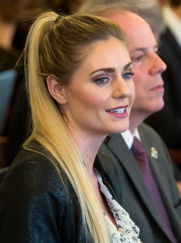 (Rick Egan  |  The Salt Lake Tribune)     Renae Cowley Utah Media Coalition, speaks out against HB 185, in a committee meeting, Friday, January 26, 2018.


