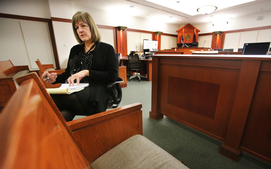 (Scott G Winterton  |  Deseret News/Pool) Juvenile Judge Renee Jiminez talks about sitting with Judge Paul B. Parker on Friday, Dec. 13, 2019. Utah's juvenile judges will soon begin taking on cases in adult court, a move to help relieve crowded courtrooms in the state's most populated judicial district.
