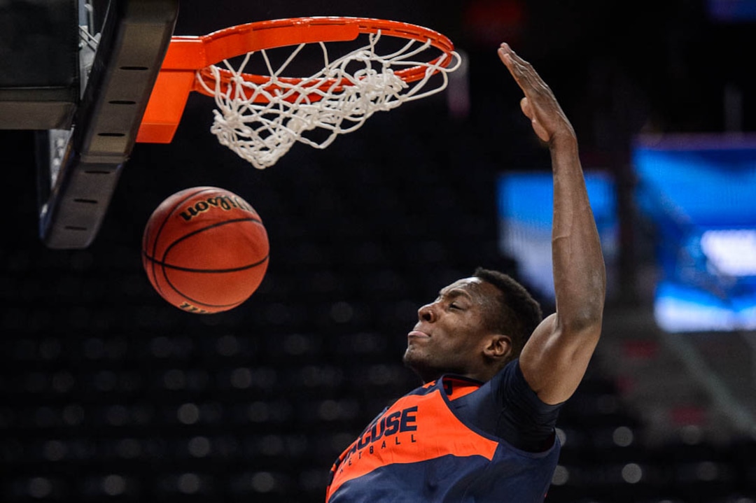 (Trent Nelson | The Salt Lake Tribune)  Syracuse Orange forward Bourama Sidibe (34) as Syracuse practices for the 2019 NCAA Tournament in Salt Lake City on Wednesday March 20, 2019.