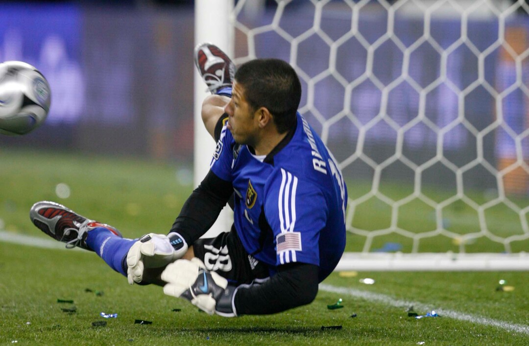 (Trent Nelson  |  Tribune file photo) Nick Rimando blocks a shot during the MLS Cup Sunday, November 22 2009 at Qwest Field in Seattle.