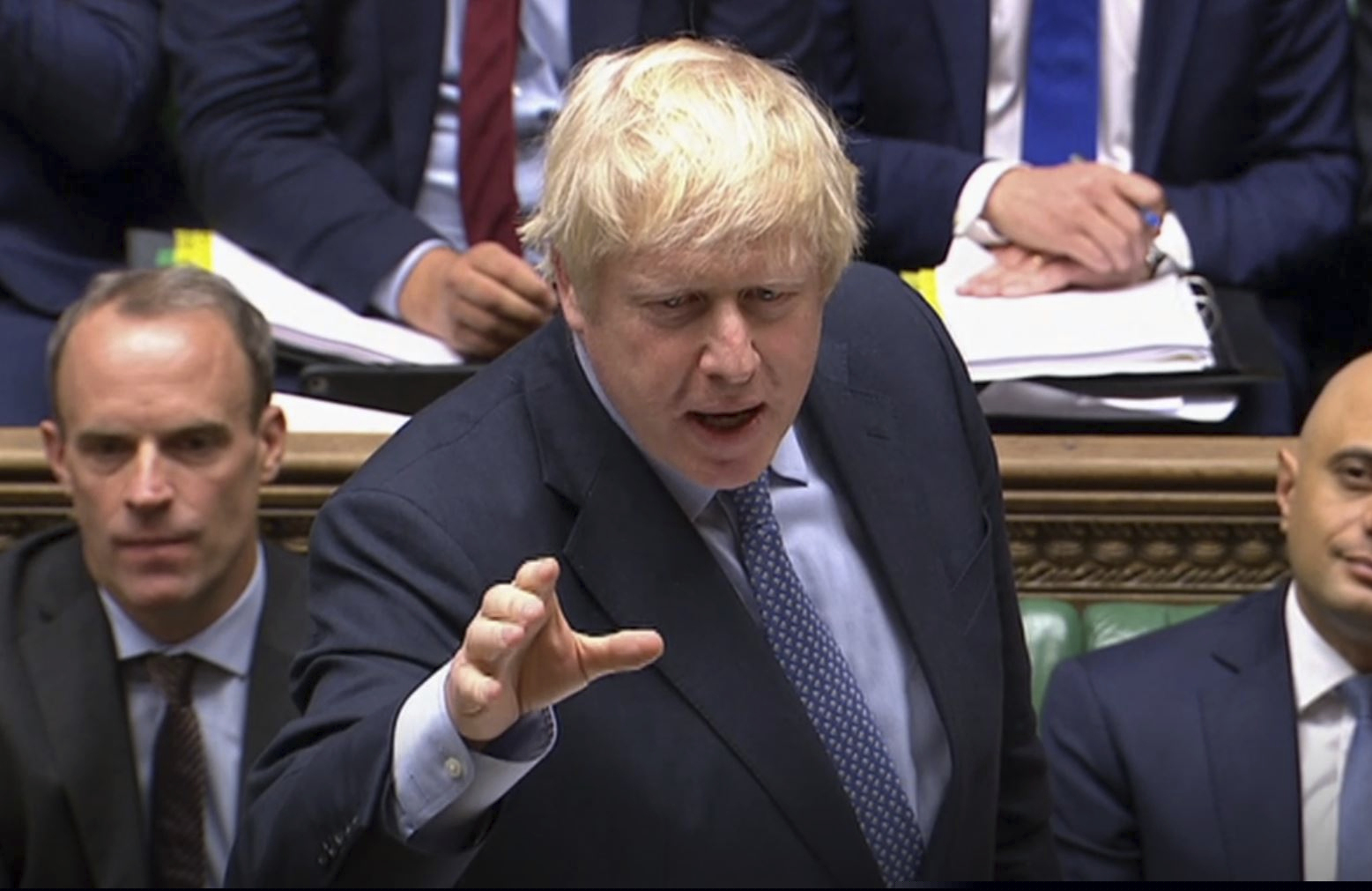 In this image taken from video, Britain's Prime Minister Boris Johnson speaks during Prime Minister's Questions in the House of Commons, London, Wednesday Sept. 4, 2019. (House of Commons via PA via AP)
