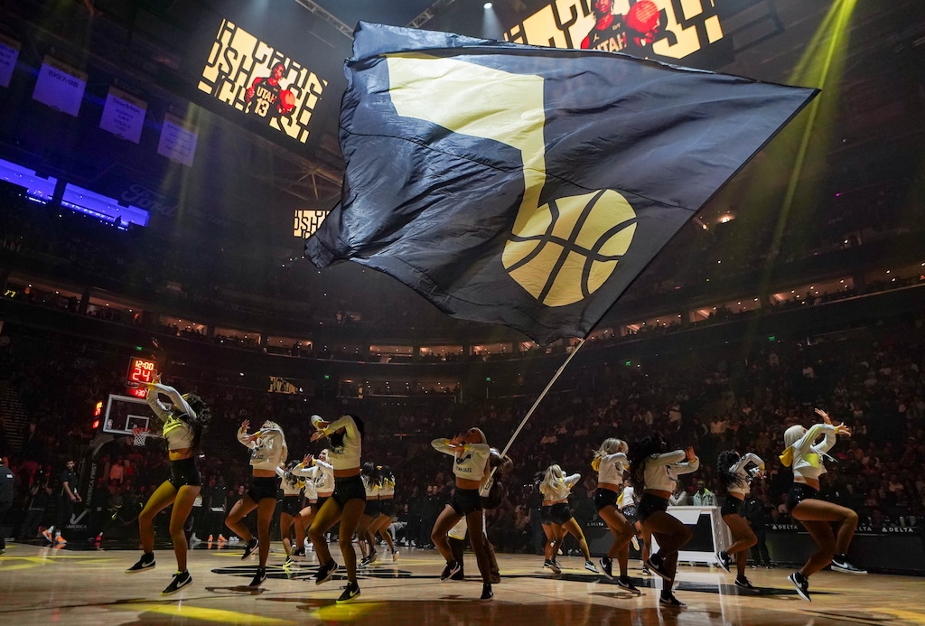 (Francisco Kjolseth  |  The Salt Lake Tribune) The Utah Jazz kick things off as they get ready to host the Orlando Magic in Salt Lake City on Thursday, Nov. 2, 2023.