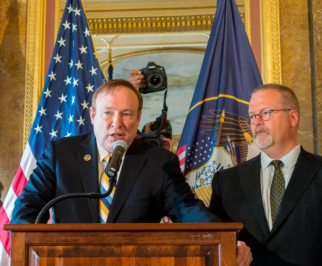 Trent Nelson  |  The Salt Lake TribuneSen. Jim Dabakis, D-Salt Lake City and Sen. Stephen Urquhart, R-St. George speak about the call by the LDS Church for non-discrimination, during a press conference at the state capitol building in Salt Lake City, Tuesday January 27, 2015.