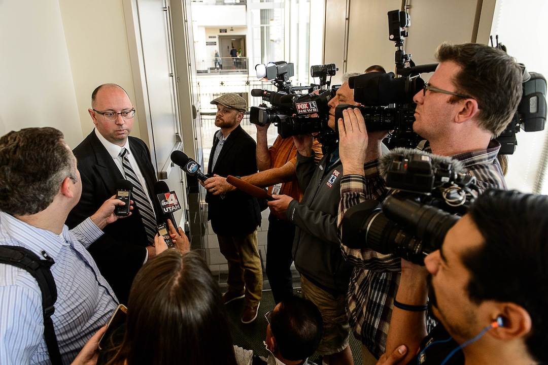(Trent Nelson | The Salt Lake Tribune)  Salt Lake County Deputy District Attorney Matthew Janzen speaks after Austin Boutain, charged with murder for fatally shooting University of Utah student ChenWei Guo at the mouth of Red Butte Canyon on Oct. 30, made his first court appearance in Salt Lake City Tuesday November 21, 2017.