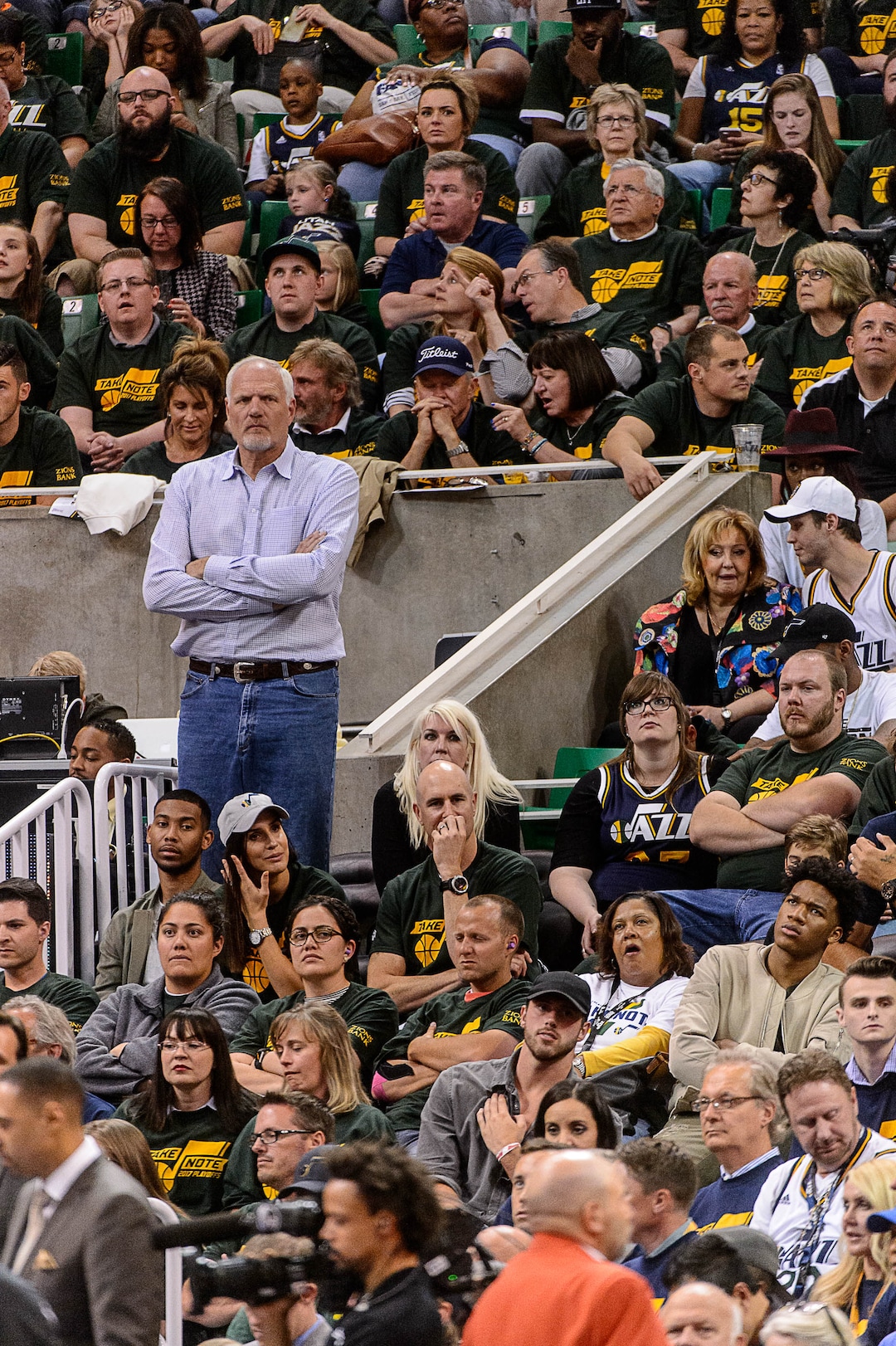 Trent Nelson  |  The Salt Lake TribuneFormer Jazz center Mark Eaton looks on as the Utah Jazz host the Golden State Warriors in Game 3 of the second round, NBA playoff basketball in Salt Lake City, Saturday May 6, 2017.