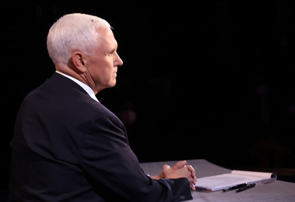 (Justin Sullivan | pool via AP)

A fly lands on the head of Vice President Mike Pence during the vice presidential debate Wednesday, Oct. 7, 2020, at Kingsbury Hall on the campus of the University of Utah in Salt Lake City.
