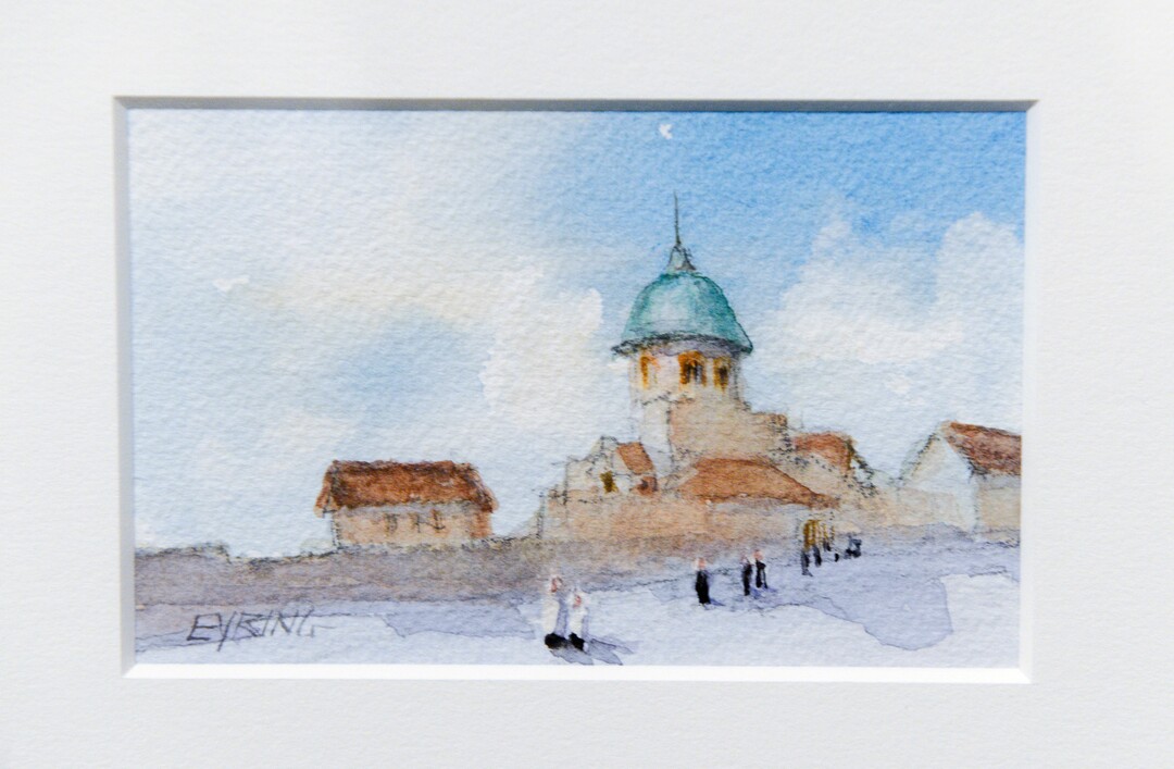 Leah Hogsten  |  The Salt Lake Tribune   "Missionaries in Sofia, Bulgaria, undated."  Henry Eyring's extensive watercolor collection, on display now through January 21, 2019 at the Church History Museum. The collection, titled: “A Visual Journal: The Artwork of Henry B. Eyring,” reveals Eyring's memories with family, friends and trips. Eyring is second counselor in the First Presidency of The Church of Jesus Christ of Latter-day Saints.  