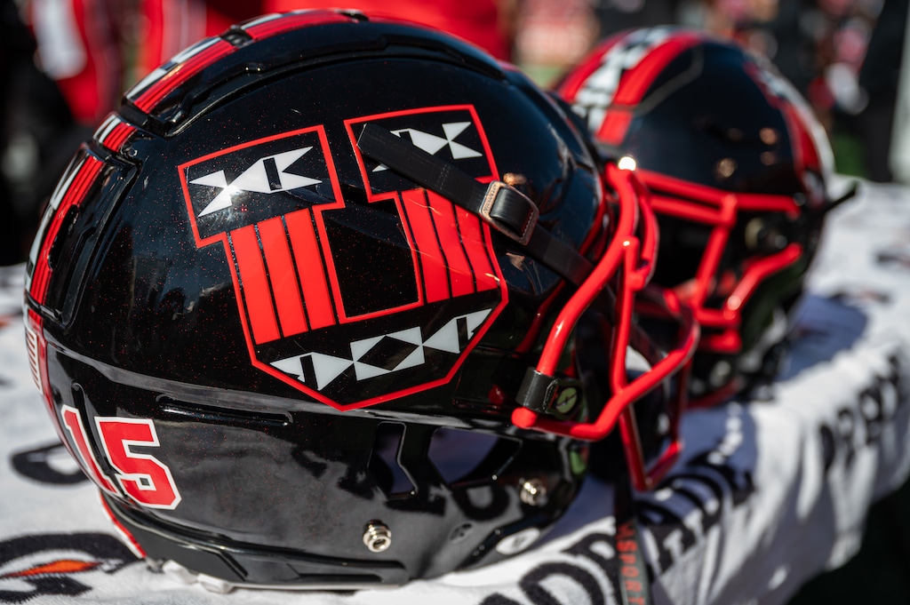 (James Roh | Special to The Tribune) Utah football helmets are displayed before a game against the California Golden Bears at Rice-Eccles Stadium in Salt Lake City on Saturday, Oct. 14, 2023.