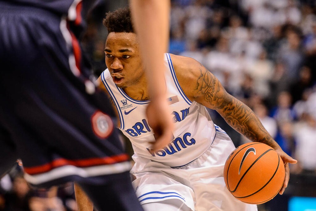 (Trent Nelson | The Salt Lake Tribune)   Brigham Young Cougars guard Jahshire Hardnett (0) as BYU hosts the St. Mary's Gaels, NCAA basketball in Provo, Saturday December 30, 2017.
