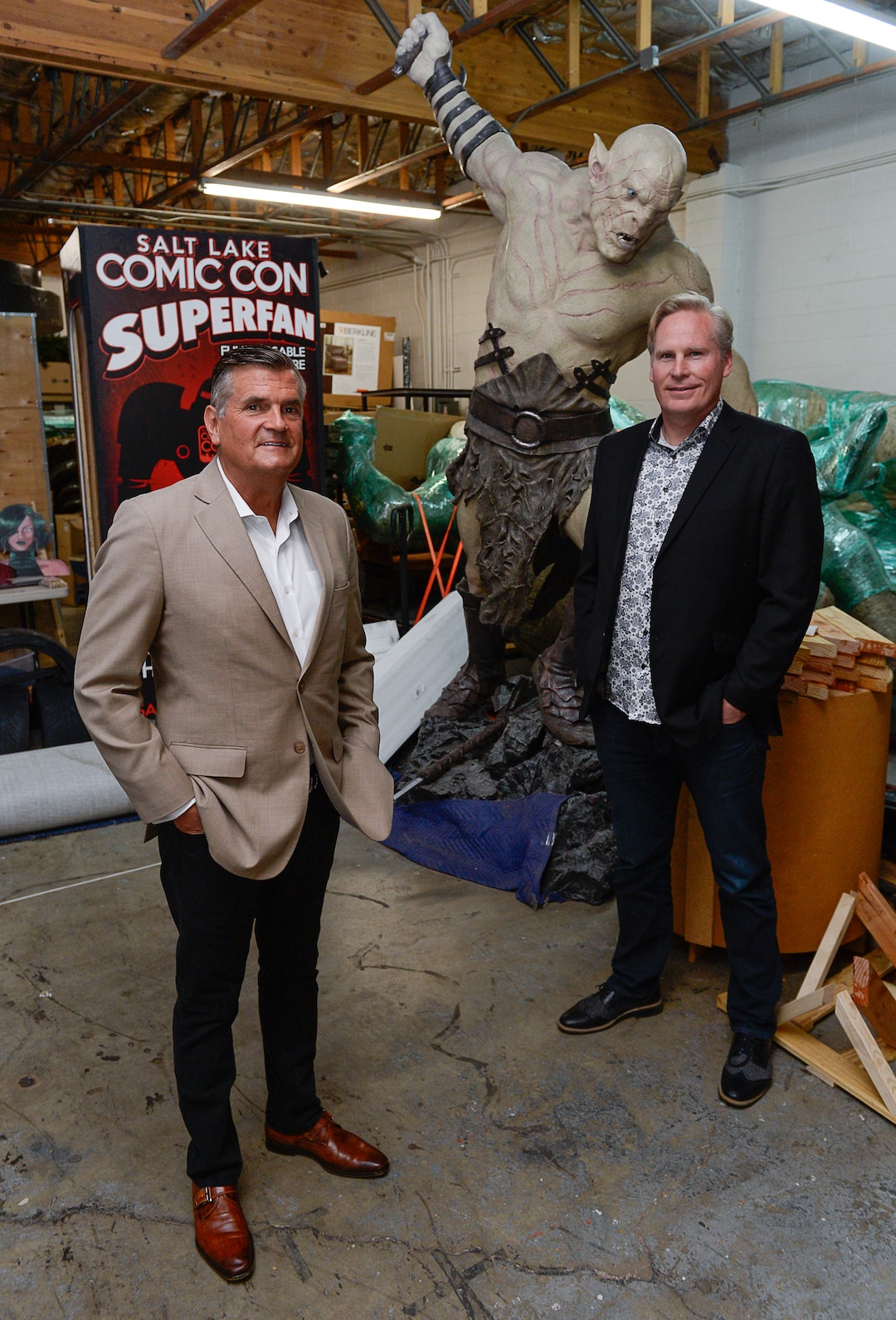 (Francisco Kjolseth  |  The Salt Lake Tribune)  Props used in years past give a glimpse into the behind the scenes for founders of Salt Lake Comic Con Bryan Brandenburg, left, and Dan Farr as they retrace the origins of their successful convention project and their vision for the future.
