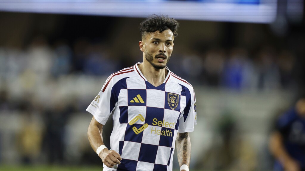 Real Salt Lake midfielder Diogo Gonçalves, shown during a game against the San Jose Earthquakes on Feb. 22, scored just 43 seconds into RSL's win over the Houston Dynamo on Saturday night. (AP Photo/Lachlan Cunningham)