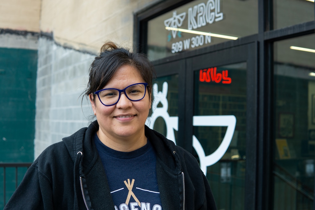 (Cristian Martinez  |  The Globe at SLCC) Salt Lake Community College student Valene Peratrovich, originally from Alaska, holds many titles: radio host, KRCL production assistant, and Native outreach coordinator.