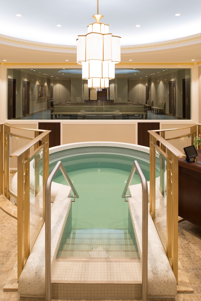 (photo courtesy LDS Church) The baptistry in the Jordan River Utah Temple.