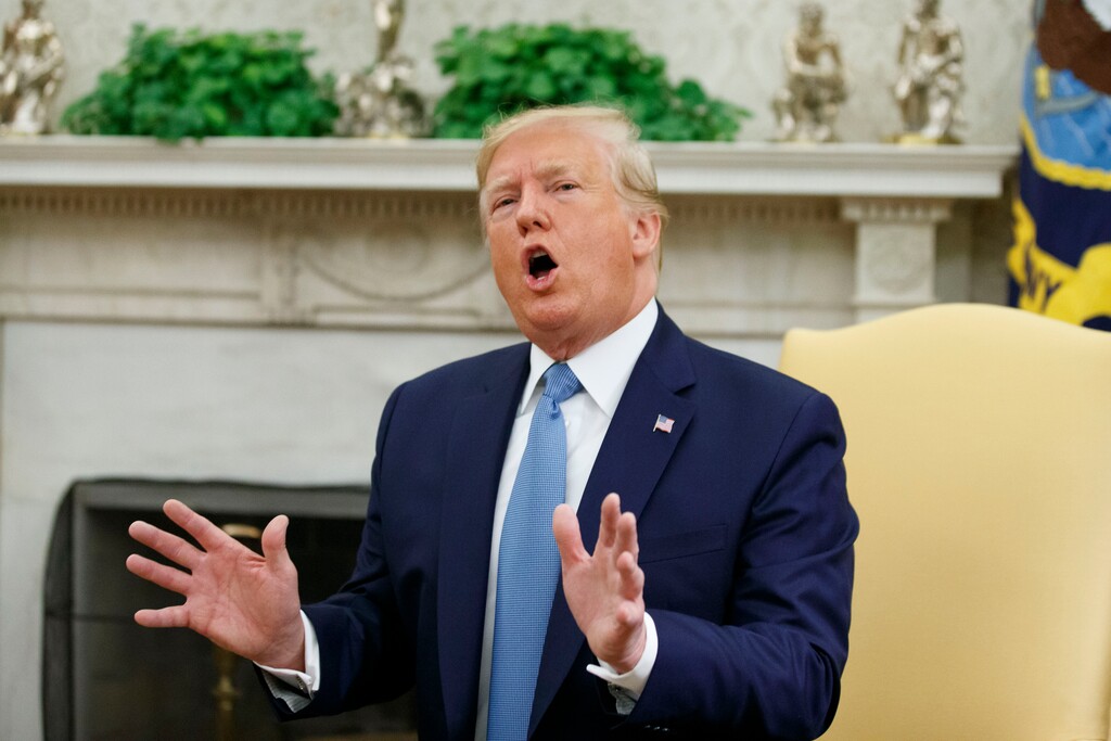 President Donald Trump speaks during a meeting with Pakistani Prime Minister Imran Khan in the Oval Office of the White House, Monday, July 22, 2019, in Washington. (AP Photo/Alex Brandon)