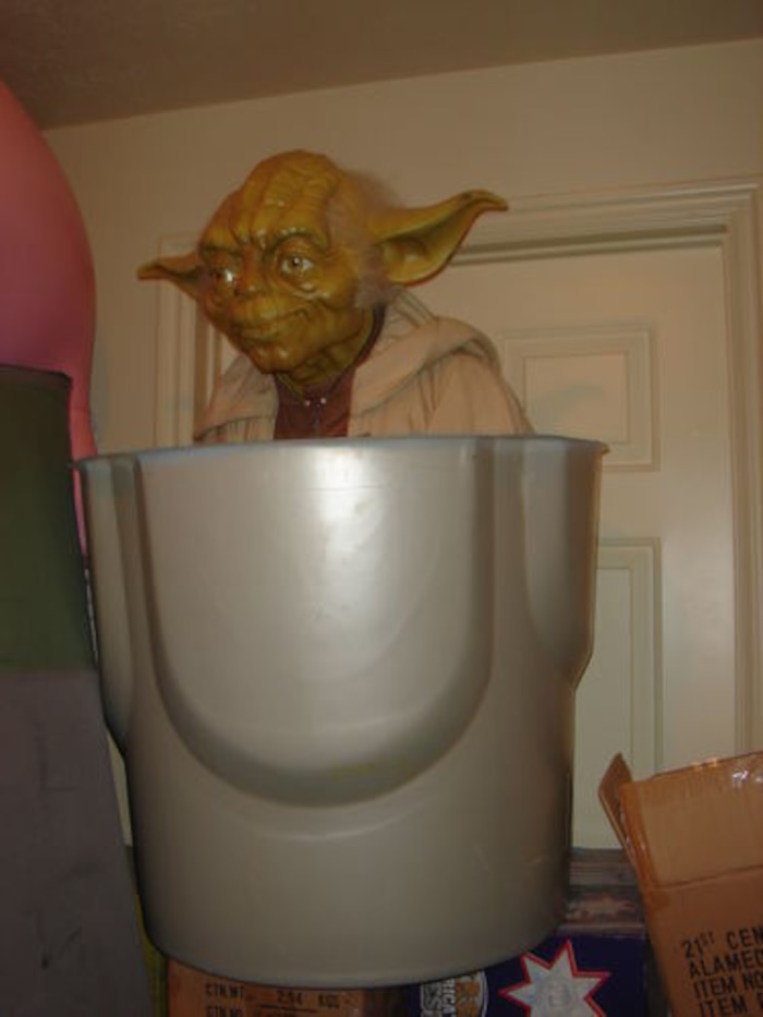 (Courtesy of De, KSL.com) A Salt Lake City man is selling a 7-foot-tall Jar Jar Binks statute he purchased 20 years ago, along with a Yoda statue.