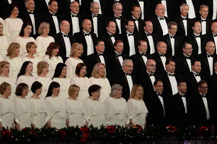 (Francisco Kjolseth  |  The Salt Lake Tribune)  The Mormon Tabernacle Choir Christmas extravaganza kicks off with Broadway star Sutton Foster and "Downton Abbey's" Hugh Bonneville at the Conference Center on Thursday, Dec. 14, 2017.