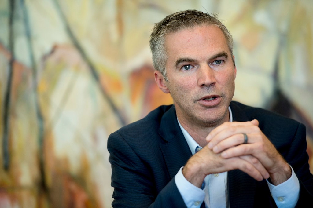 (Jeremy Harmon  |  The Salt Lake Tribune) Congressional candidate Eric Eliason meets with The Salt Lake Tribune editorial board on Wednesday, Oct. 3, 2018.