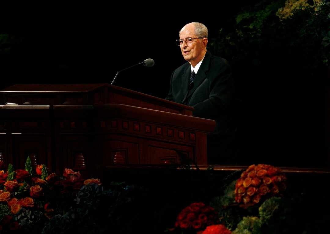 (Scott Sommerdorf   |  The Salt Lake Tribune)  Elder Robert D. Hales of the Quorum of the Twelve Apostles, speaks during the 183rd LDS General Conference, Saturday, October 5, 2013.