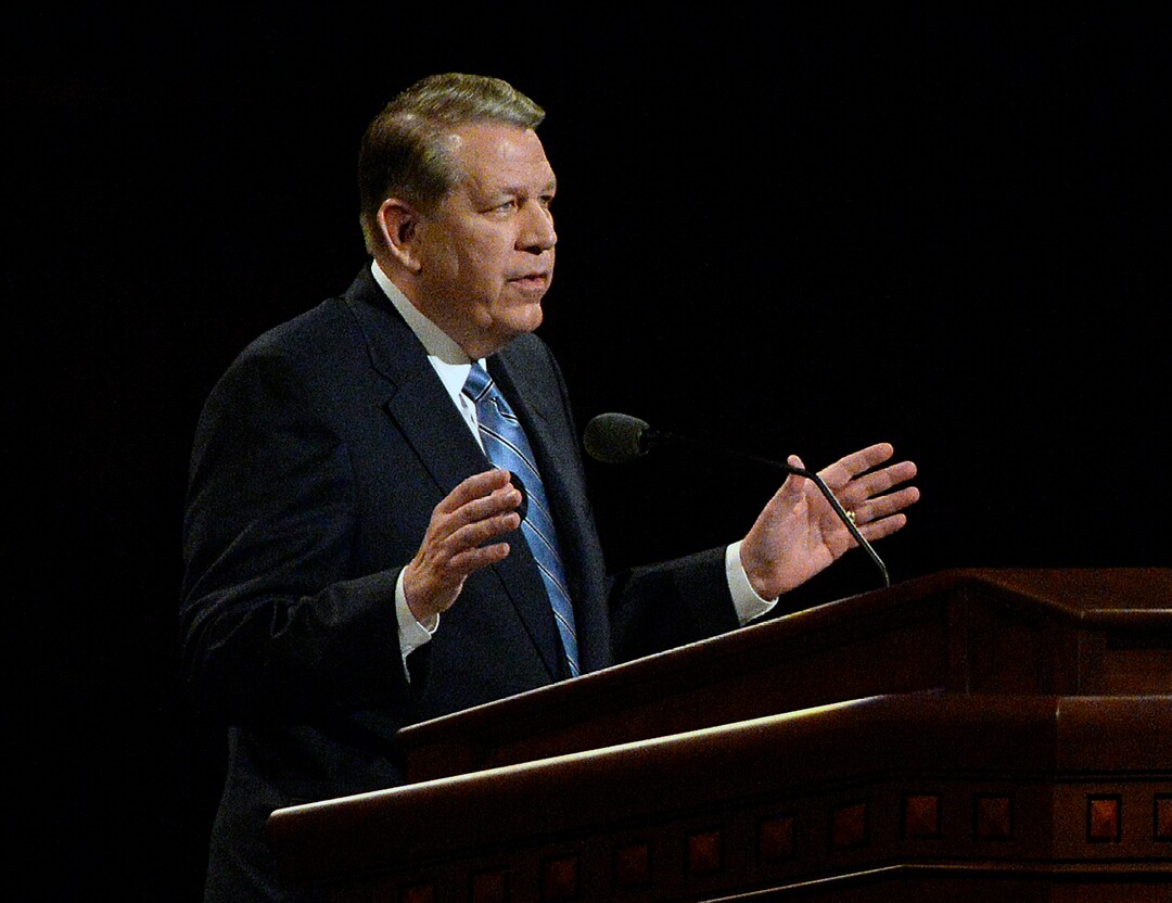 (Al Hartmann  |  The Salt Lake Tribune) 	Donald L. Hallstrom of the Seventy speaks at  General Conference Sunday Oct. 1 2017. 