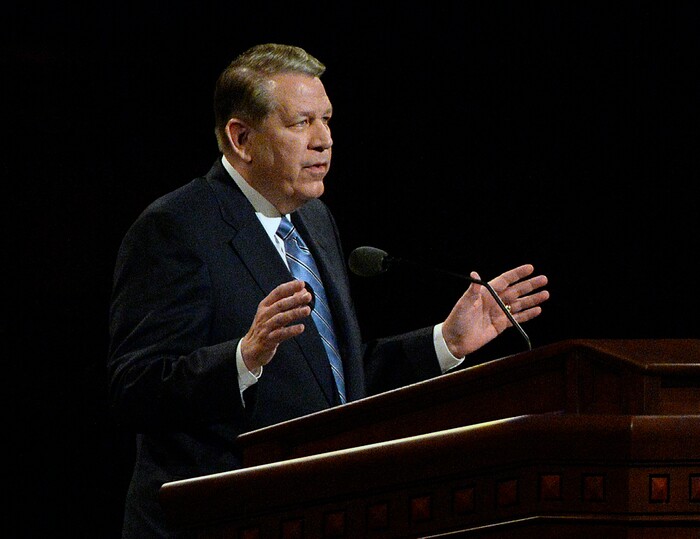 (Al Hartmann  |  The Salt Lake Tribune) 	
Donald L. Hallstrom of the Seventy speaks at  General Conference Sunday Oct. 1 2017. 