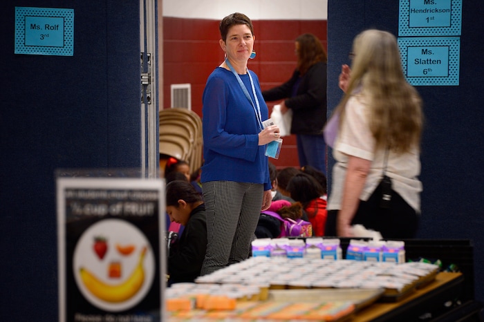 Scott Sommerdorf | The Salt Lake TribuneBackman Elementary SchoolÕs principal, Heather Newell looks over the preparations for the school's Breakfast in the Classroom program, Wednesday, March 21, 2018.