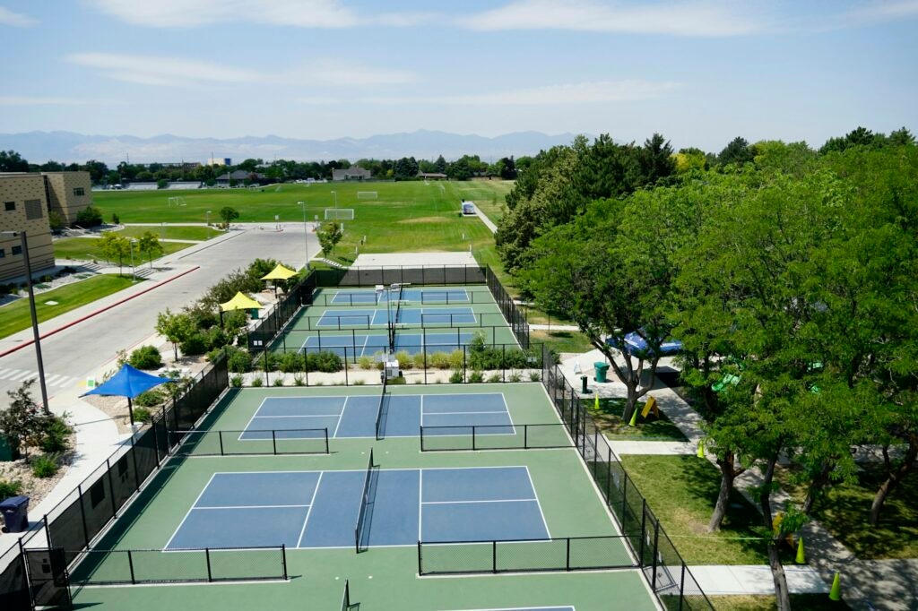 (Dylan Bird) Pickleball courts at Butler Park in Cottonwood Heights, built by Renner Sports Surfaces and similar in layout to the eight courts recently approved for the Old Spanish Trail Arena by the Grand County Commission.