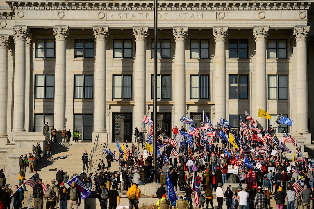 (Trent Nelson  |  The Salt Lake Tribune) Trump supporters at the State Capitol in Salt Lake City on Wednesday, Jan. 6, 2021.