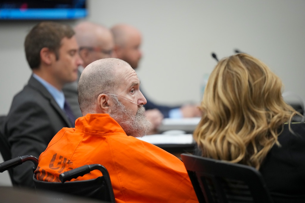 (Bethany Baker  |  The Salt Lake Tribune) Ralph Menzies appears during his commutation hearing before the parole board as he petitions to stop his execution by firing squad, seen here at the Utah State Correctional Facility in Salt Lake City on Friday, Aug. 15, 2025.