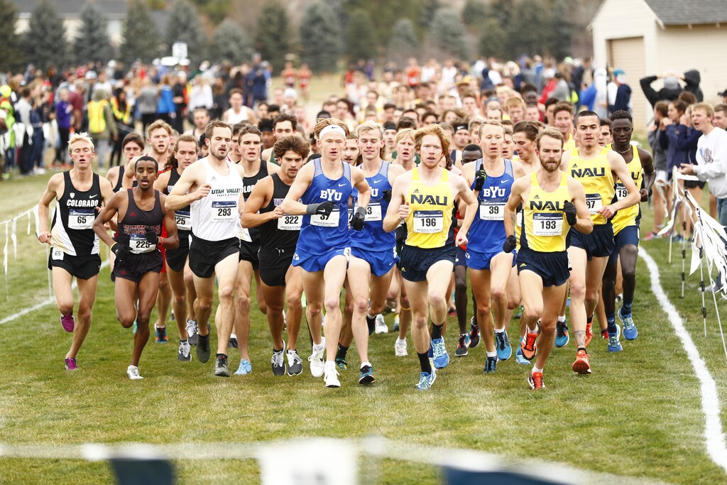 (Courtesy Nate Edwards, BYU Photo) The BYU men's cross country team competes at the Mountain Regional cross country meet in Logan earlier this month.