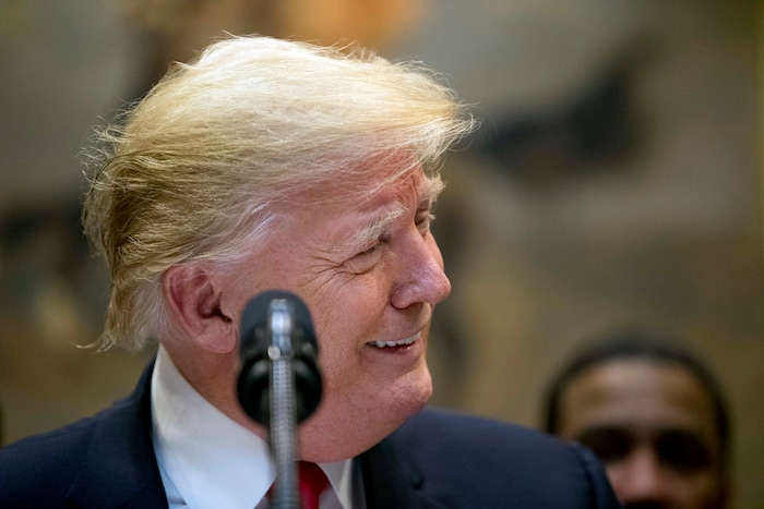 President Donald Trump smiles as he speaks about H. R. 5682, the "First Step Act" in the Roosevelt Room of the White House in Washington, Wednesday, Nov. 14, 2018, which would reform America's prison system. (AP Photo/Andrew Harnik)