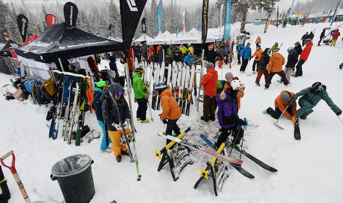 Steve Griffin / The Salt Lake Tribune
Skis, boots, biddings bikes and snow shoes were just a few of the items available available testing during the Outdoor Retailer demo day at Solitude in Salt Lake City Monday January 9, 2017.