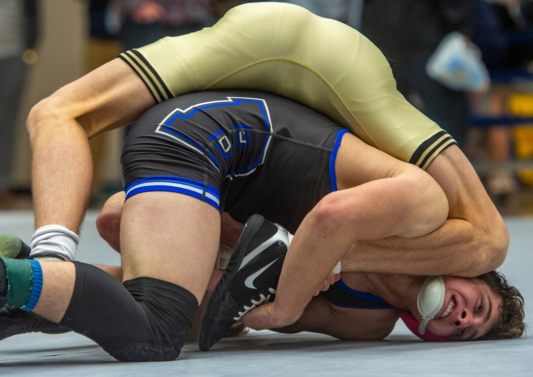 (Rick Egan | The Salt Lake Tribune) River Wardle (Wasatch) wrestles Brian Evans (Beaver) in the138 division at the High School All Star wrestling event in Orem, on Tuesday, Jan. 12, 2021.