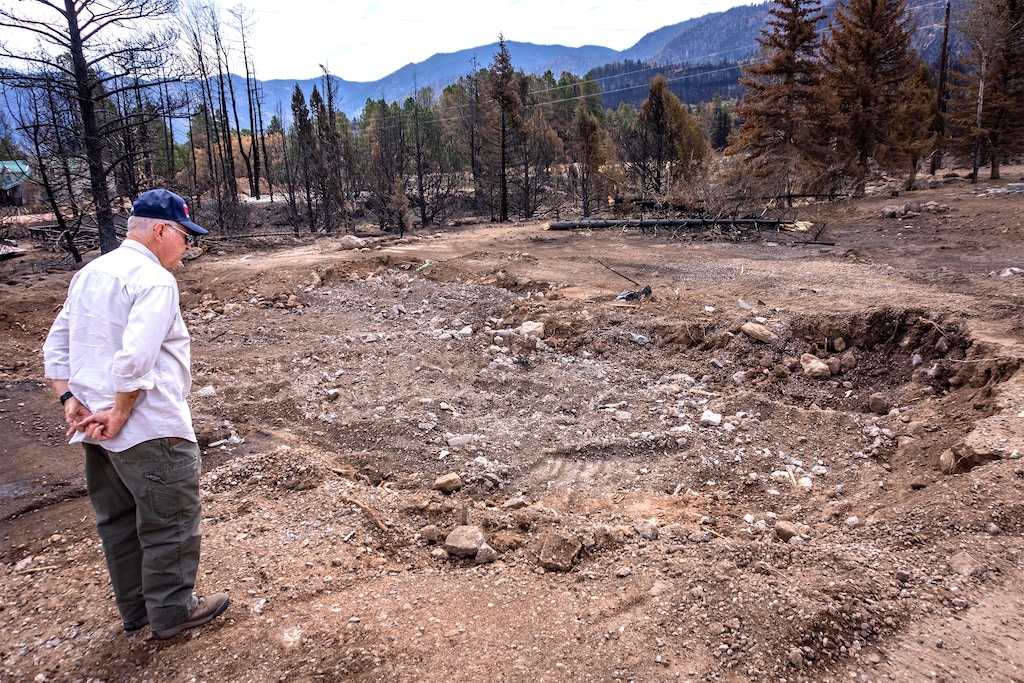 (Rick Egan | The Salt Lake Tribune) Volunteer fire fighter John Robson, talks about the fire that burned down his cabin burned to the ground in the Pine Valley Fire, on Wednesday, August 13, 2025.