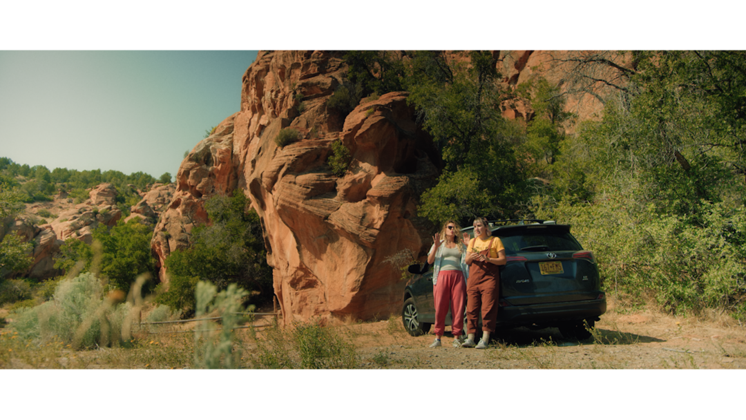 (Decal) Blake (Mallory Everton, left) and Jamie (Whitney Call) are sisters on a road trip during the early days of the COVID-19 pandemic, in the comedy "Stop and Go," which Call and Everton wrote, and Everton and Stephen Meek (Call's husband) directed.