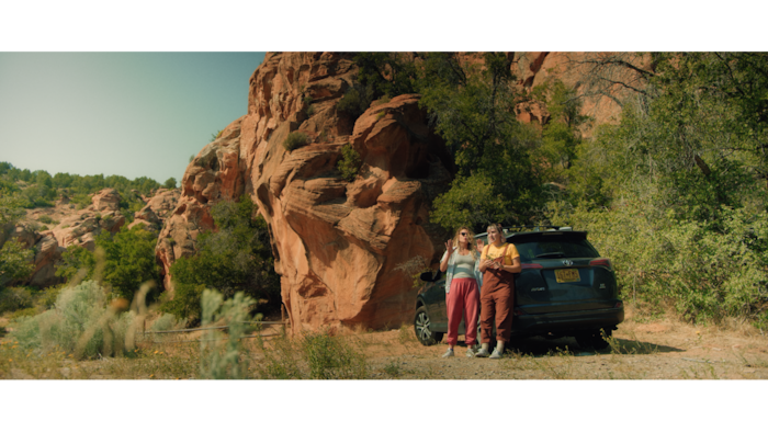 (Decal) Blake (Mallory Everton, left) and Jamie (Whitney Call) are sisters on a road trip during the early days of the COVID-19 pandemic, in the comedy "Stop and Go," which Call and Everton wrote, and Everton and Stephen Meek (Call's husband) directed.