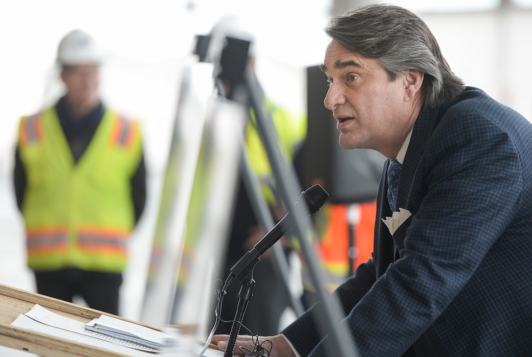 (Francisco Kjolseth  |  The Salt Lake Tribune)  John Buckner, Director of Administration and Commercial Properties, joins the announcements by Salt Lake City International Airport for food concessionaires for the first phase of the new expanded airport during a tour on Wed. Feb. 20, 2019.