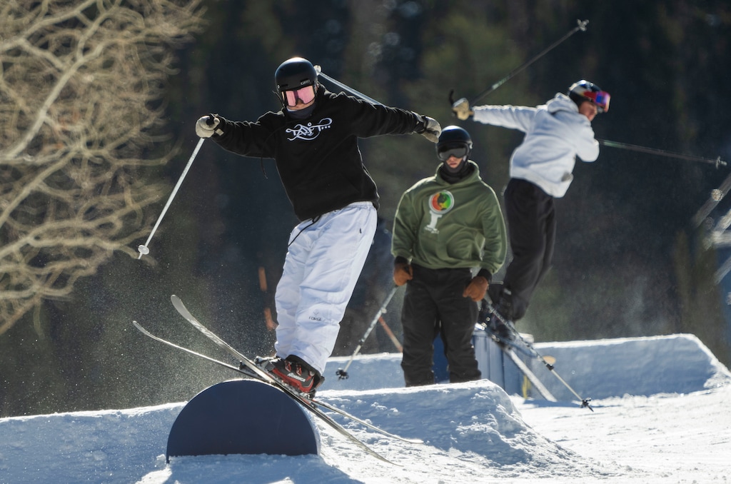 (Rick Egan | The Salt Lake Tribune) Skiers enjoy the terrain park on Solitudes Easy Street run on Solitudes opening day, on Friday, Nov. 8, 2024.