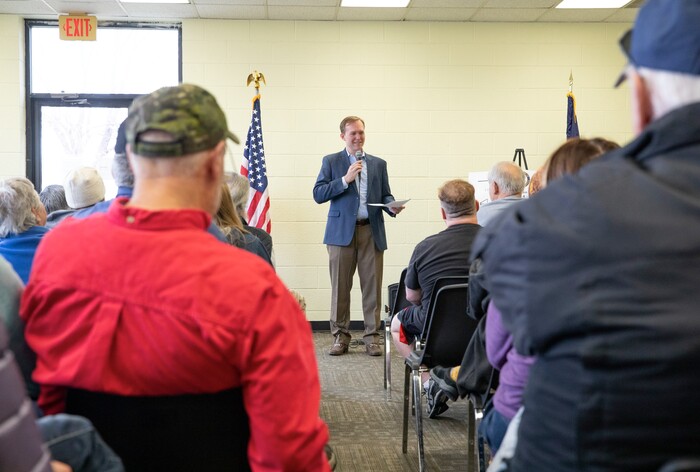(Keith Johnson  |  for The Salt Lake Tribune) Newly elected Utah Congressman Ben McAdams, representing Utah's 4th District, holds a town hall meeting at the Redwood Recreational Center in West Valley City, Utah on Jan. 19, 2019. McAdams held the town hall meeting to make good on a promise to be more accessible to constituents, a criticism he leveled against former congresswoman Mia Love during McAdam's campaign. 