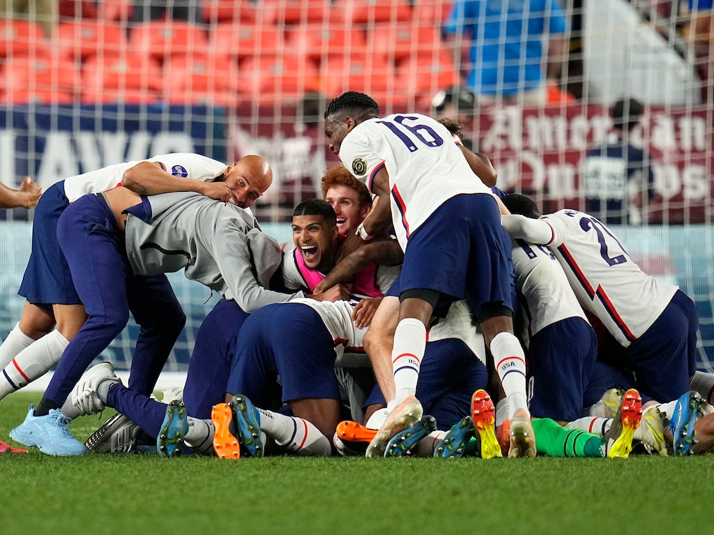 Jack Dempsey | The Associated Press
United States teammates celebrate a 3-2 win against Mexico in extra time in the CONCACAF Nations League championship soccer match, Sunday, June 6, 2021, in Denver.