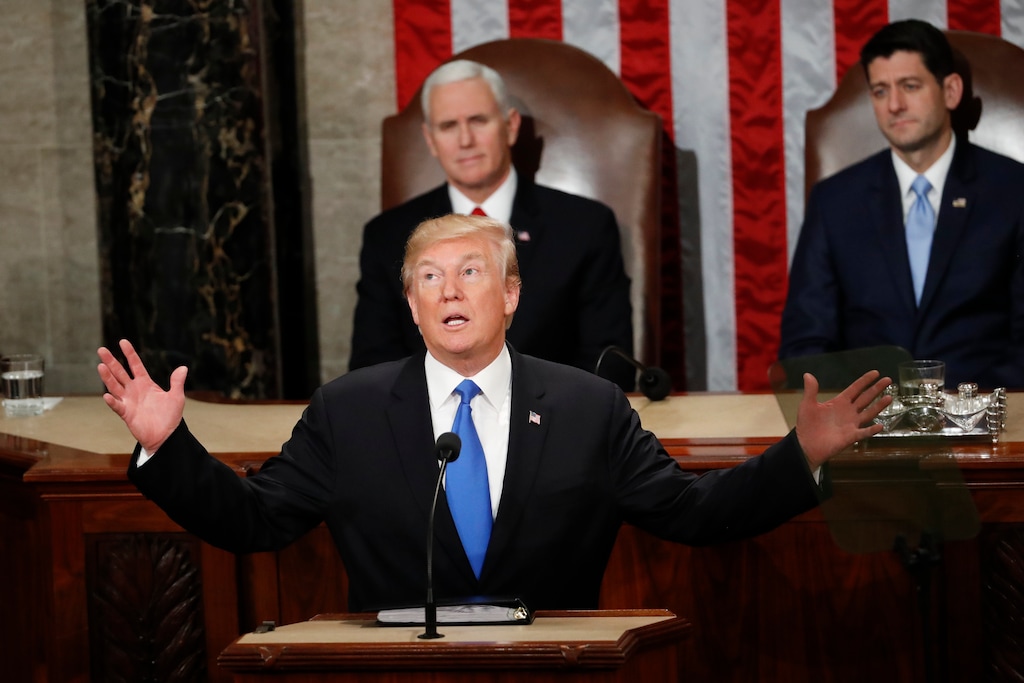 (Pablo Martinez Monsivais  |  AP file photo) In this Jan. 30, 2018 file photo, President Donald Trump delivers his State of the Union address to a joint session of Congress on Capitol Hill in Washington.