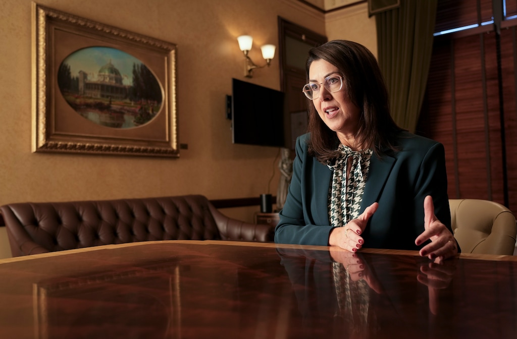 (Bethany Baker | The Salt Lake Tribune) Lt. Gov. Deidre Henderson speaks during an interview with The Salt Lake Tribune in her office at the Utah Capitol in Salt Lake City on Tuesday, Sept. 24, 2024.