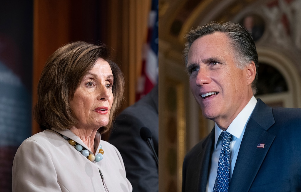 (AP file photos) U.S. House Speaker Nancy Pelosi, D-Calif., and U.S. Sen. Mitt Romney, R-Utah.