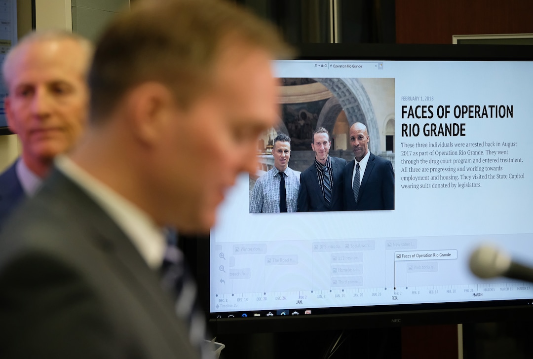 (Francisco Kjolseth  |  The Salt Lake Tribune)  State and local officials provide an update on Operation Rio Grande which began six months ago, during a press event at the Utah Capitol on Monday, Feb. 5, 2018. 