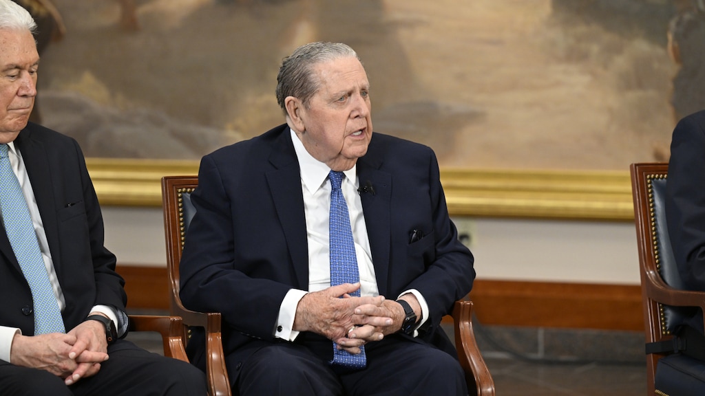 (The Church of Jesus Christ of Latter-day Saints) Jeffrey R. Holland, then president of the Quorum of the Twelve Apostles, gives remarks during an event announcing the reorganization of the First Presidency in October.