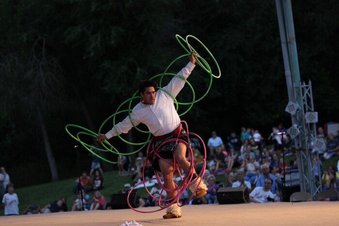 (Daniel Carde | for The Salt Lake Tribune) A Morning Star performer dances at the World Folkfest at the Springville Arts Park, Springville, Thursday, Aug. 1, 2018. Morning Star represented the U.S. and Native American culture.