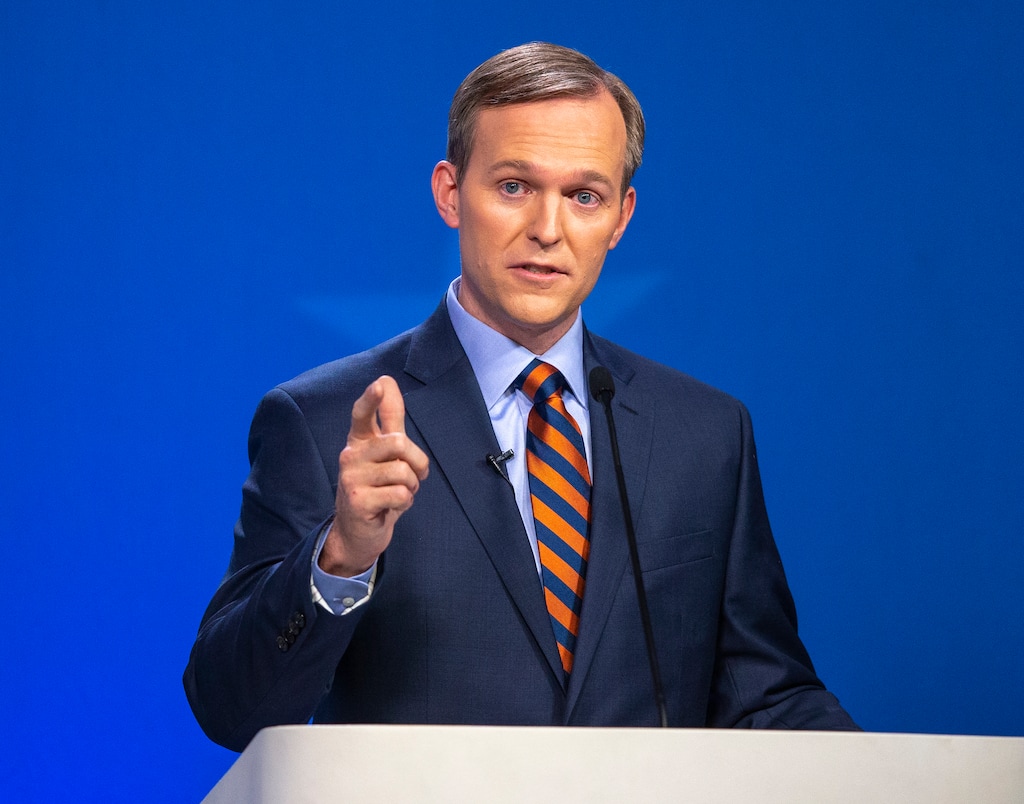 (Scott G Winterton  |  Deseret News, pool photo)  Salt Lake County mayor Ben McAdams answers a question as he and Congresswoman Mia Love take part in a debate at the Gail Miller Conference Center at Salt Lake Community College in Sandy as the two battle for Utah's 4th Congressional District on Monday, Oct. 15, 2018.